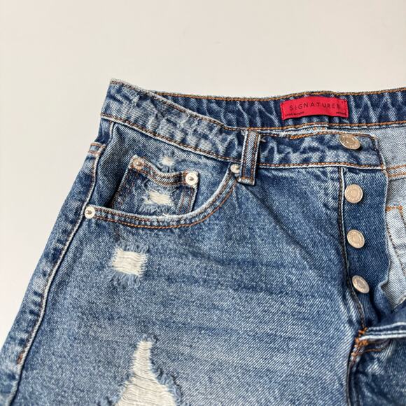 Signature8 Cotton Distressed Denim Ultra High Waisted Shorts Medium - Picture 8 of 12